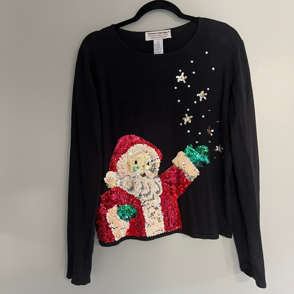 Vintage 2004 Heirloom Collectibles‎ Santa Sequin Christmas Sweater Large
